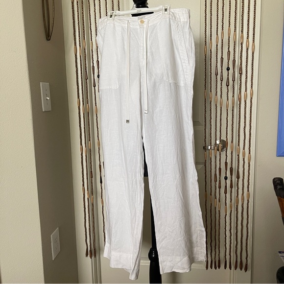 Ralph Lauren 100% Linen Wide Leg White Pants Size 6 - Picture 2 of 16